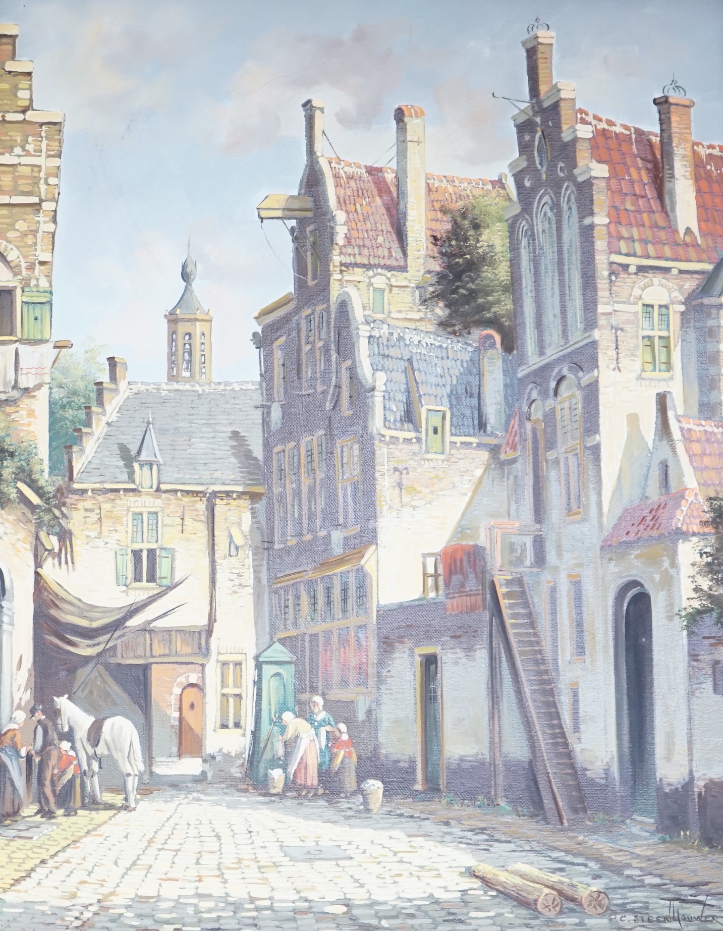 Pieter Cornelis Steenhouwer (1896-1972), oil on panel, Dutch street scene, signed, 49 x 39cm